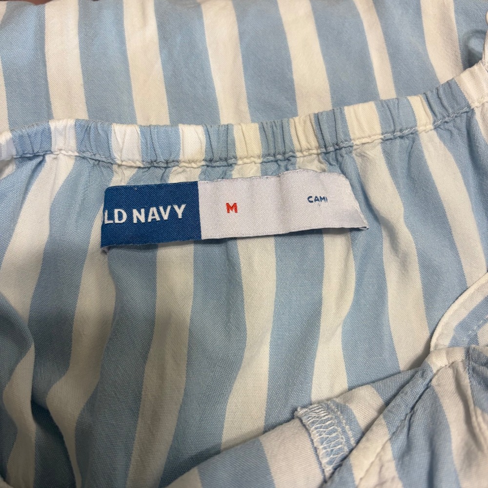 Old Navy Maxi Dress Womens M Blue Cotton Rayon Blend Striped Tiered Cami Pockets - Picture 4 of 7